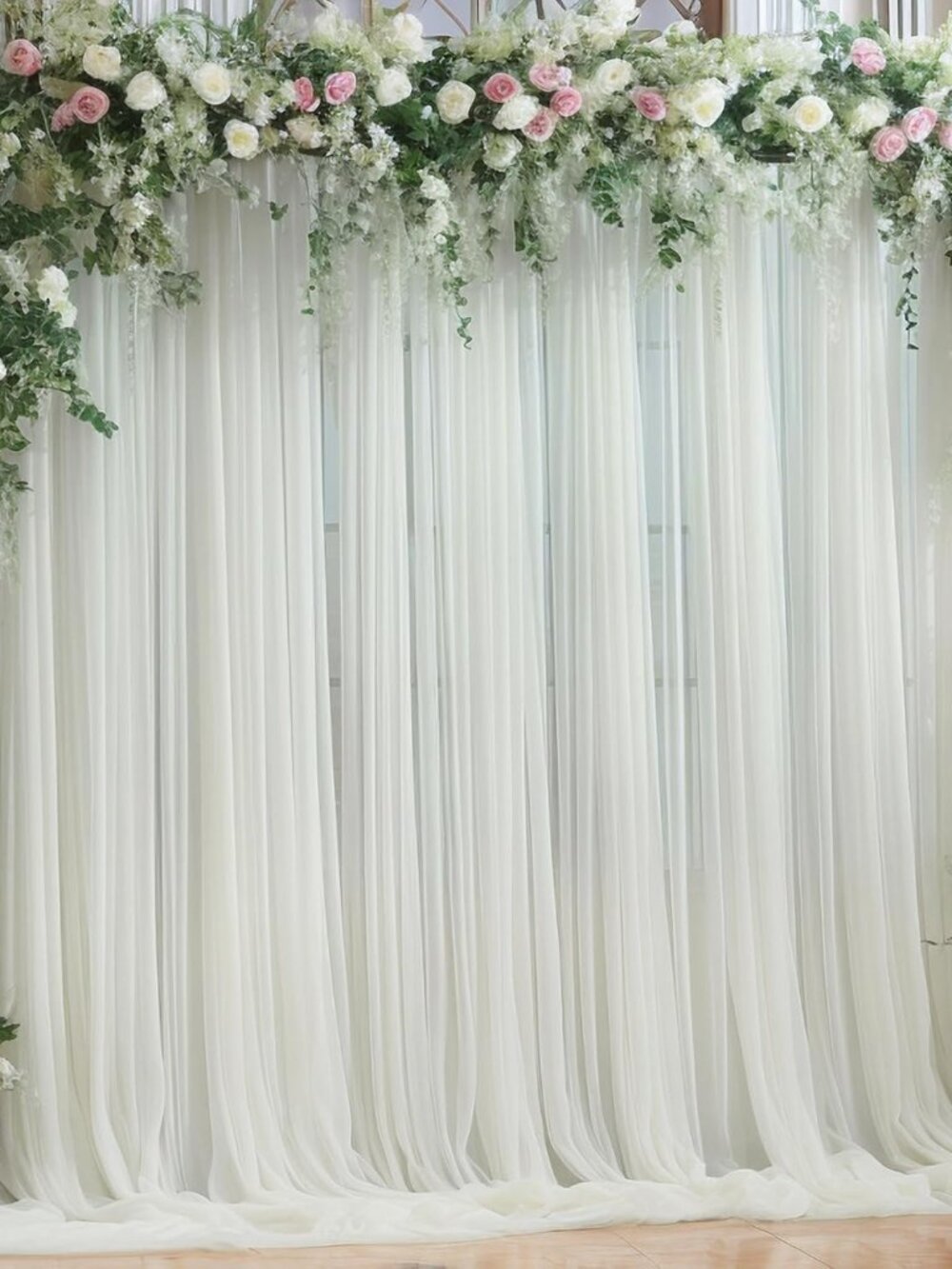 10x10ft Ivory Tulle Backdrop Curtain for Parites, Sheer Backdrop Curtains for We